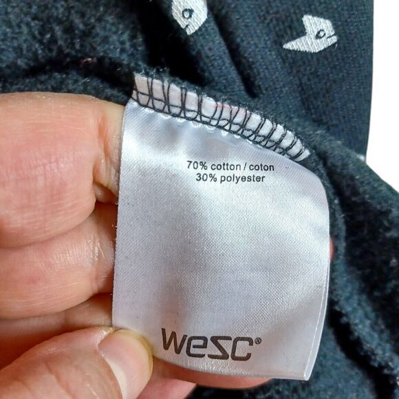 WESC Sz L Varsity Jacket Black Fox Print Button-Up Bomber Streetwear Skate Prep - Picture 10 of 11